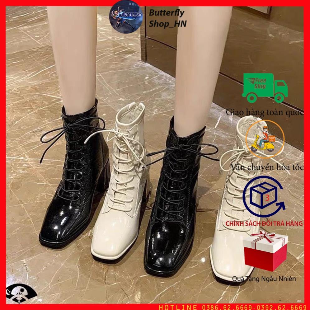 Giày cao gót, boot nữ da bóng buộc dây phong cách Hàn Quốc cực xinh full size YTJ