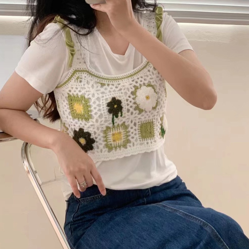 Áo Tank Top Dệt Kim Không Tay Khoét Lỗ Dễ Thương Thời Trang Cho Bạn Gái