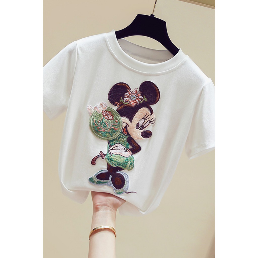 Áo thun nữ cotton thêu họa tiết 3d đủ size