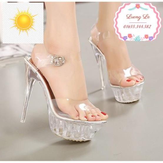 Giày cao gót 14cm hở mũi đầu cá quai trong Ms 115