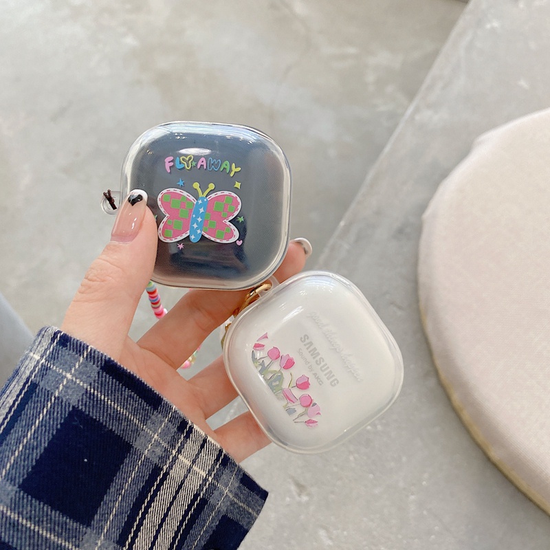 Vỏ Bảo Vệ Hộp Sạc Tai Nghe samsung galaxy Buds 2 / Buds Live / Buds FE / Buds2 Pro / Buds Pro ins Hình Hoa tulip / Gấu Dễ Thương Kèm Móc Treo Tiện Dụng