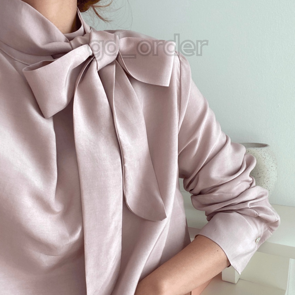 A21|Áo sơ mi nữ hàn quốc kiểu đẹp kèm dây đai cổ thắt nơ chất lụa cao cấp gd_order