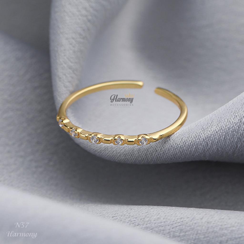 Nhẫn nữ bạc 925 cao cấp mạ vàng sóng đan đính đá nữ tính, xinh xắn, sang chảnh Gemma | HARMONY ACCESSORIES N57
