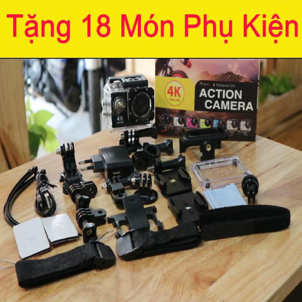 Camera Hành Trình 4k Ultra HD Chống Nước Kèm ComBo 18 món Phụ Kiện