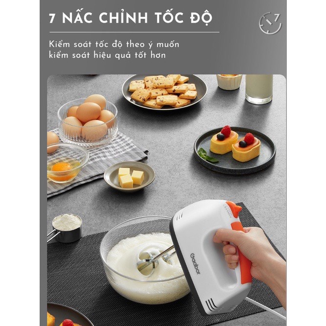 Máy đánh trứng cầm tay GAABOR GE-M01A 7 tốc độ - Thép không gỉ bền bỉ - Hàng chính hãng