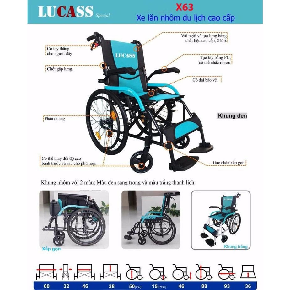 Xe Lăn Hợp Kim Nhôm Cao Cấp LUCASS X63 X63L