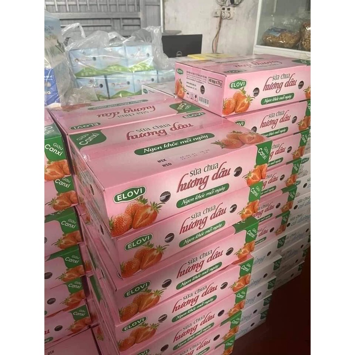 Sữa chua Elovi Thùng 48 Hộp x 70g, Date mới hàng ngày, Có 3 vị Xoài, Dâu, Sữa chua Trắng và MIX Nhiều vị. HSD 45 ngày.