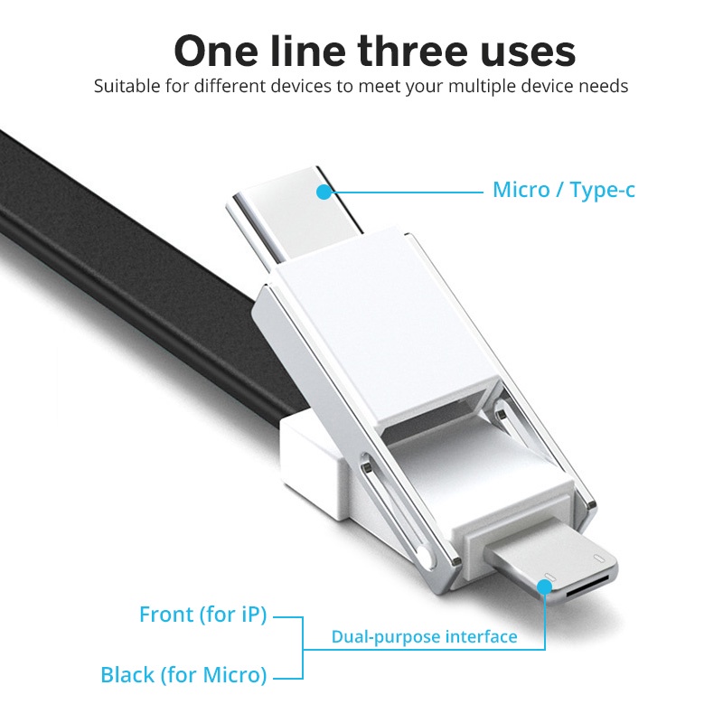 Cáp sạc HDOORLINK dạng móc khóa ngắn 2A 3 trong 1 cổng USB Type-C cho điện thoại thông minh tùy chọn màu sắc
