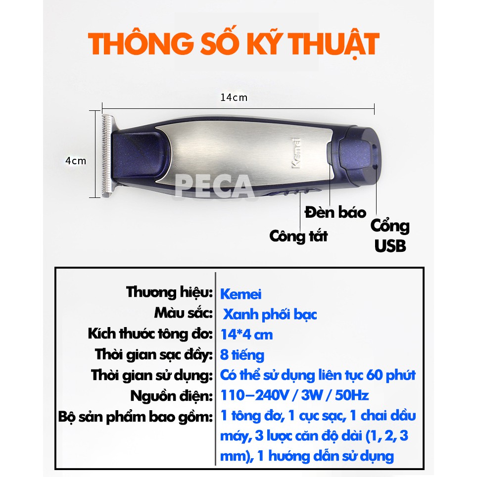 Tông đơ chấn viền sắc nét Kemei KM-5021 nhỏ gọn tiện lợi có thể khắc tóc phân phối chính hãng