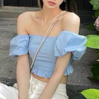Áo trễ vai croptop có mút ngực quyến rũ l7-1, áo kiểu kèm mút laca