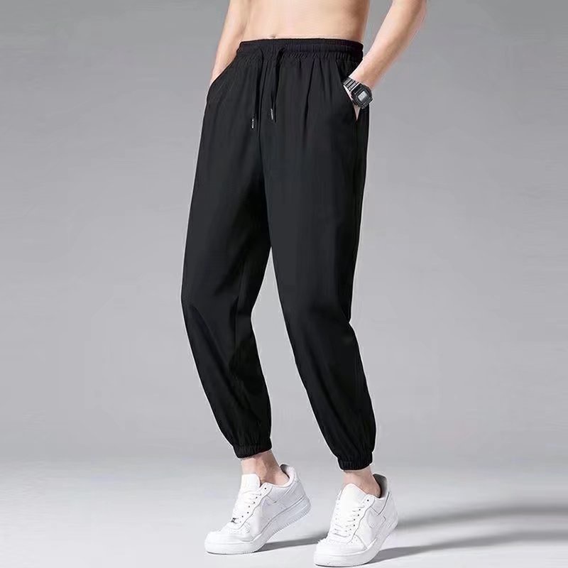 Quần Thể Thao Mùa Hè Vải Lụa Lạnh Màu Trơn 2 Màu Sắc Tùy Chọn Size M-4XL Phong Cách Hong Kong Cho Nam