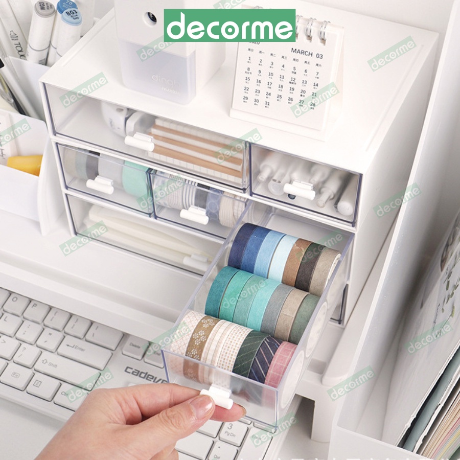 Tủ decor bàn học DecorMe kệ đựng bút trong suốt có thể xếp chồng lên nhau thành tủ mini trang trí bàn học