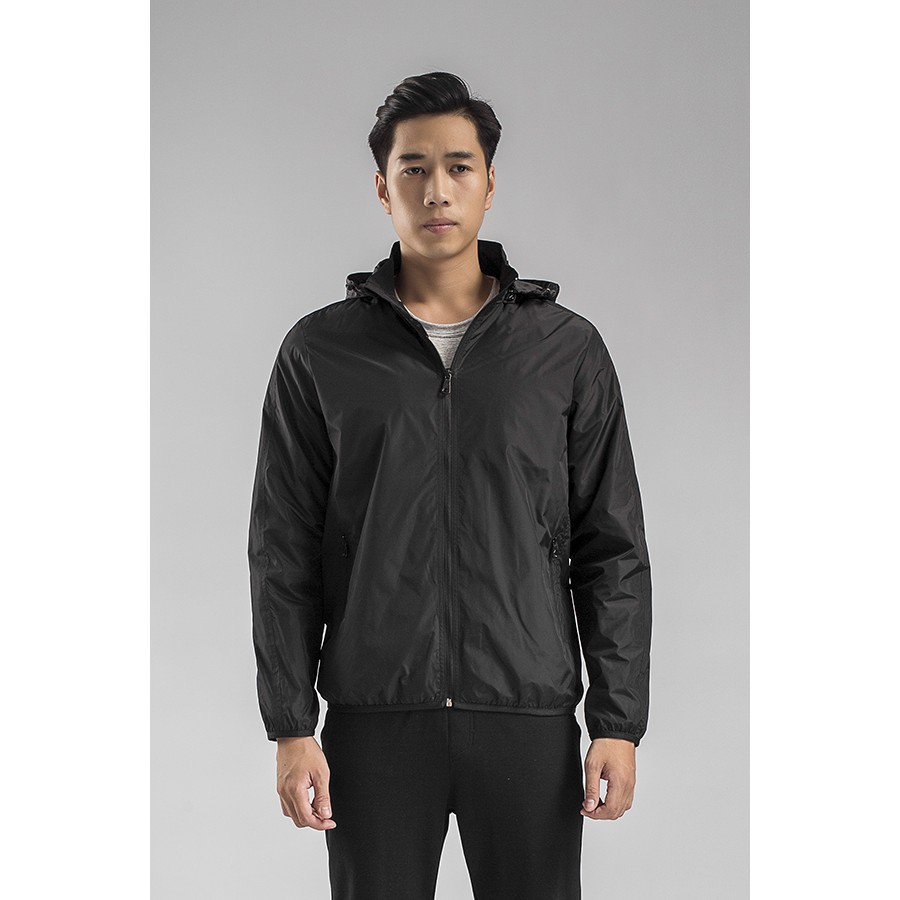 Áo khoác gió 2 lớp kwin màu xanh tím than regular fit có mũ KJK001W8