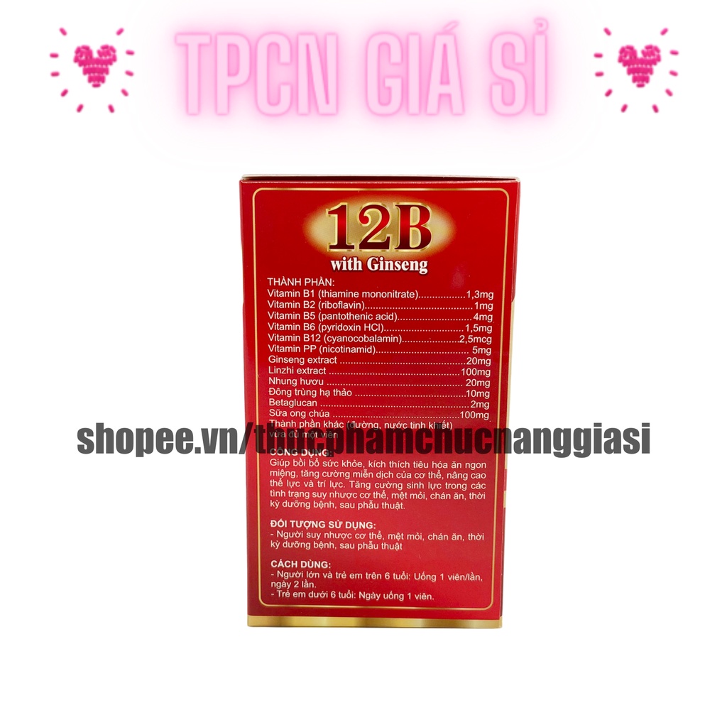 Vitamin tổng hợp 12B GINSENG tăng sức đề kháng, bồi bổ cơ thể- Hộp 100 viên