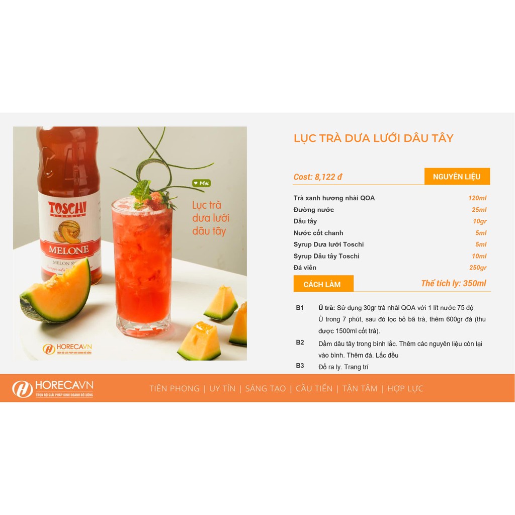 Siro Toschi Dưa Lưới 1000ml - Toschi Melon Syrup 1000ml - KHUYẾN MẠI SỐC