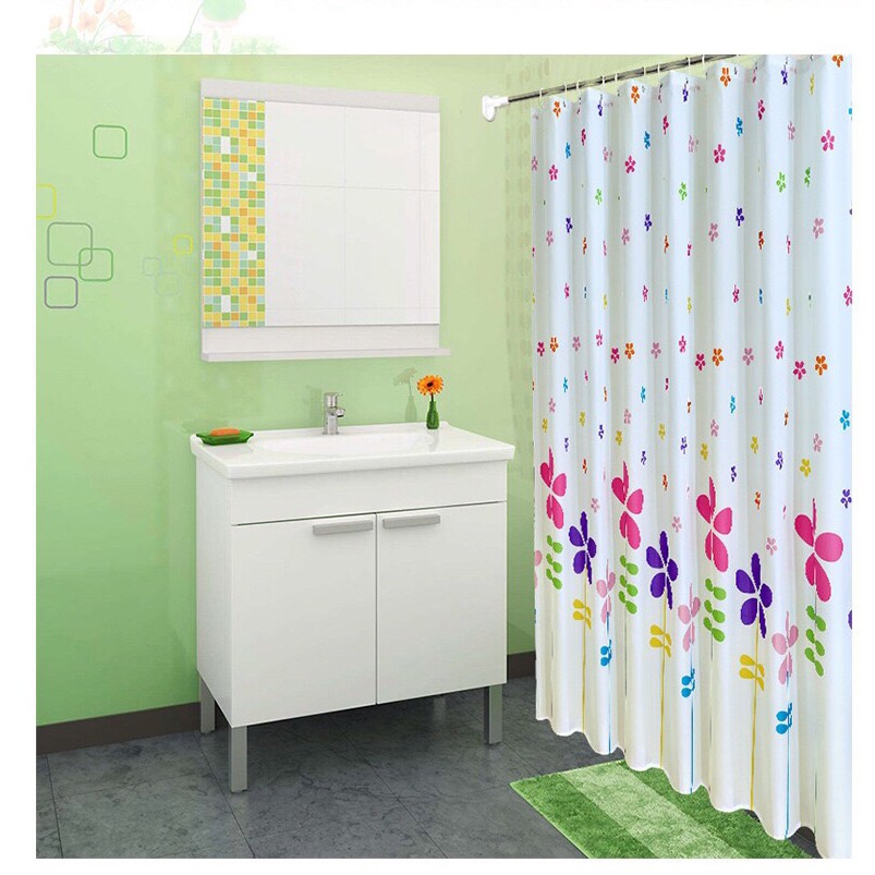 Rèm phòng tắm / Rèm cửa sổ trắng họa tiết Hoa 5 cánh sắc màu 180cm x 180cm Loại 1( Cao Cấp )