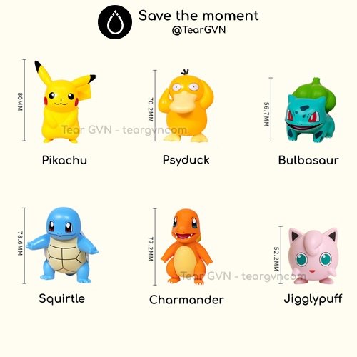 Mô hình Pokemon nội địa chính hãng Pikachu, Psyduck, Bulbasaur, Squirtle, Charmander, Jigglypuff