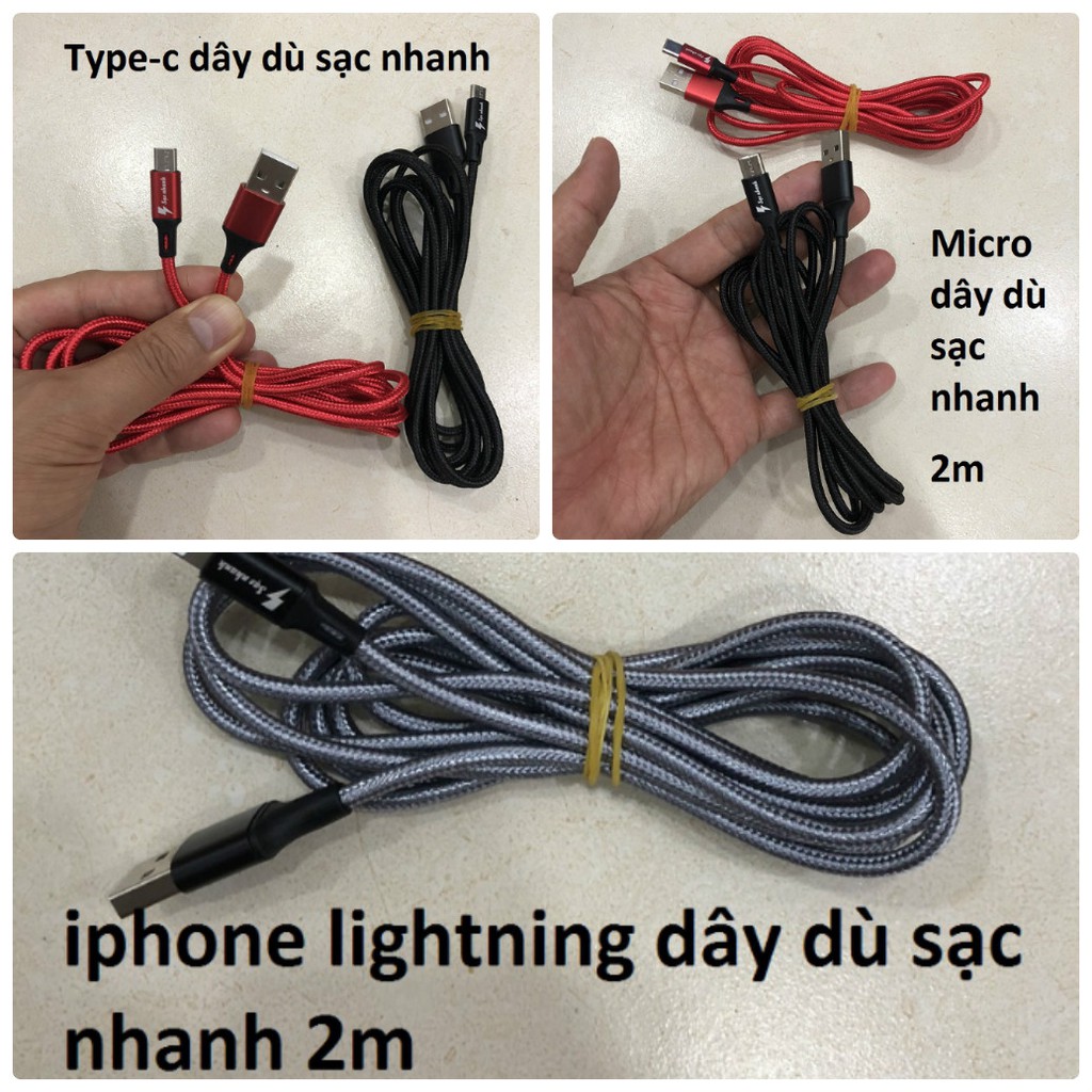 CÁP SẠC NHANH DÂY DÙ CHỐNG GÃY IP,MICRO-USB DDÀI 1M,TYPE-C DÀI 3M