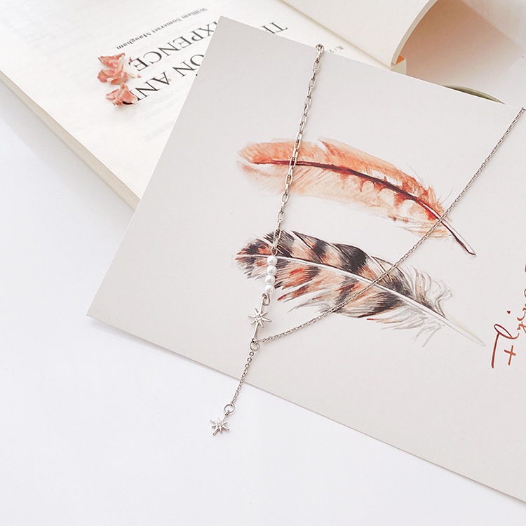 Vòng cổ choker bạc dây xích bất đối xứng gắn hạt trai mặt ngôi sao VC001 Leous Accessories