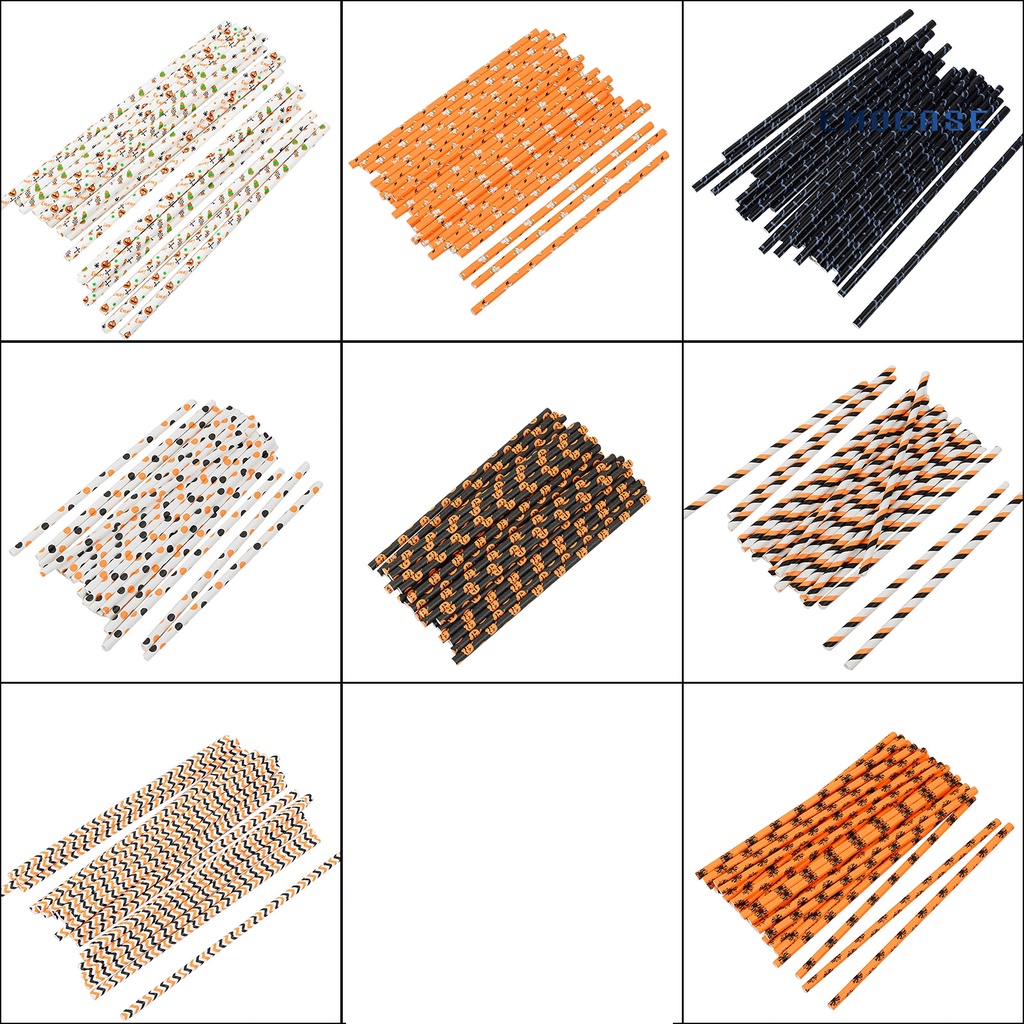 50 Ống Hút Giấy Dùng Một Lần Họa Tiết Halloween Bắt Mắt Tiện Dụng