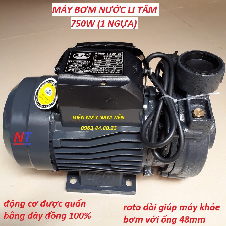 Máy bơm nước li tâm BAO LONG (loại 750W) - hàng Việt Nam sản xuất động cơ 100% bằng dây đồng