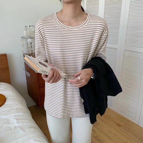 Áo phông kẻ 2t unisex áo phông rộng chất cotton mềm mịn tay lỡ áo thun kẻ basic nhiều màu P17 | BigBuy360 - bigbuy360.vn