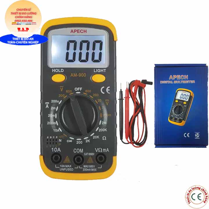 Apech AM-900 đồng hồ đo vạn năng điện tử APECH AM 900 dạng bỏ túi đo điện áp AC/DC, dòng điện, điện trở, diot