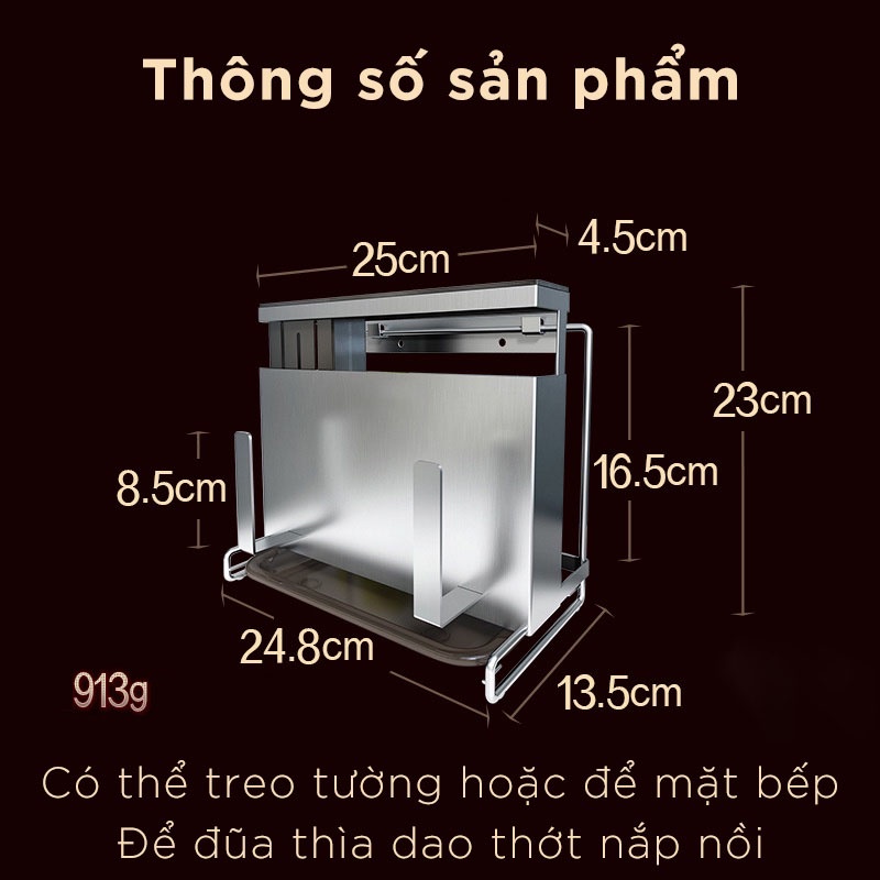 Kệ Để Dao Thớt Đa Năng Inox 304 Nhà Bếp Cao Cấp Dán Tường Kháng Khuẩn Đạt Chất Lượng Đức
