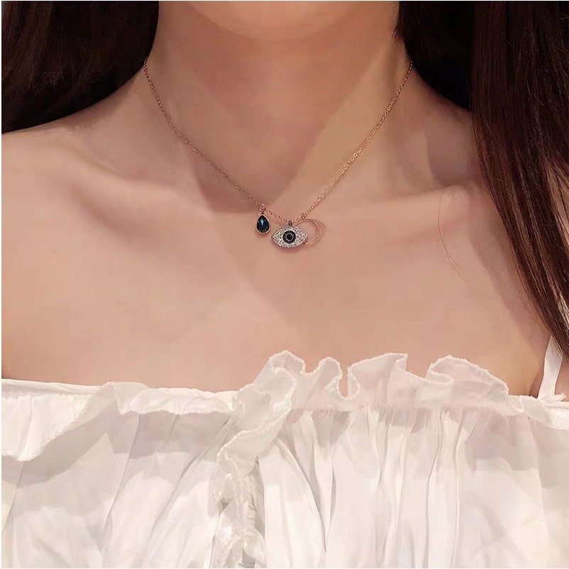 Dây Chuyền Mạ Vàng 18k Mặt Hình Con Mắt Quỷ Đính Đá zircon Phong Cách Âu Mỹ Thời Trang Cho Nữ