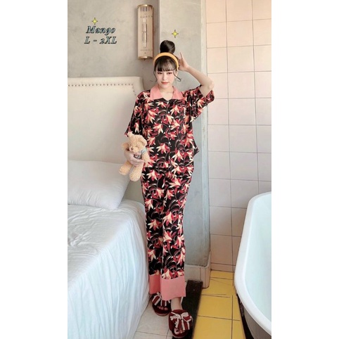 Đồ Bộ Pijama - Bộ Lụa Mango Tay Cánh Dơi Siêu Mềm Mượt Hàng Có Size Đến 80kg