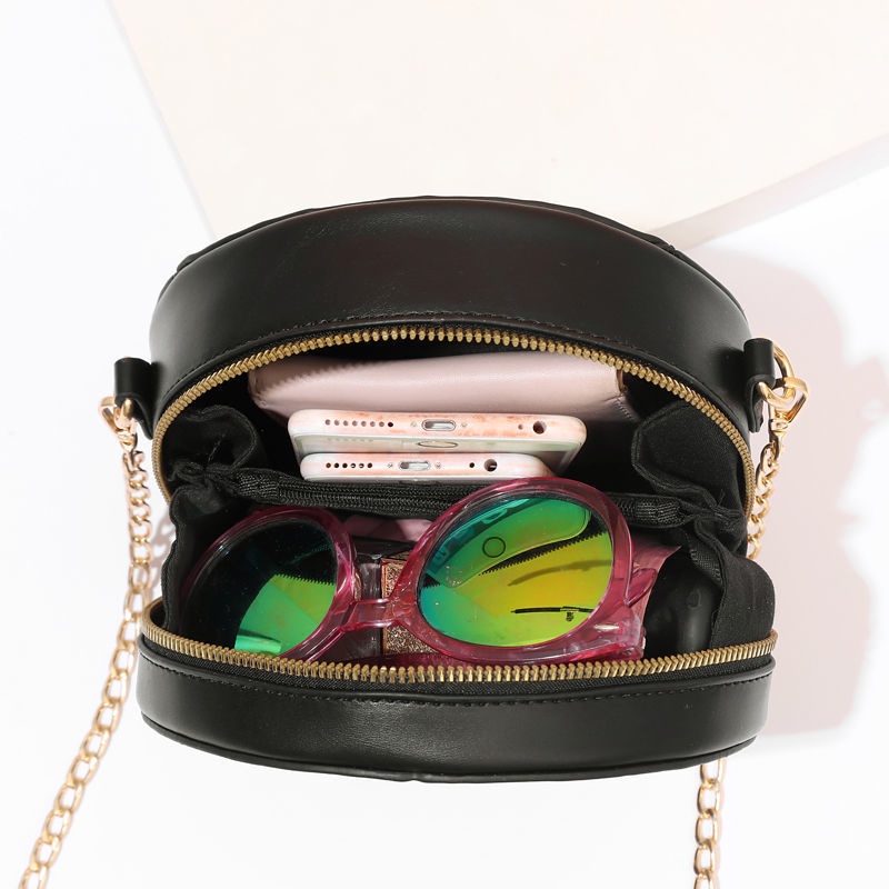 Túi Đeo Chéo Hình Tròn Cỡ Nhỏ Phối Dây Đeo Sợi Xích Thời Trang Phong Cách Hàn Quốc Cho Nữ