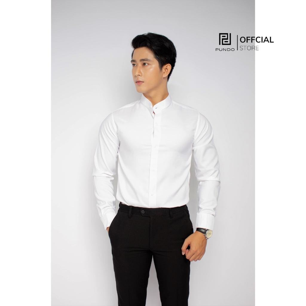 Áo sơ mi nam dài tay cổ trụ , chất cotton lụa mịn , thấm hút mồ hôi PUNDO ASMPD04