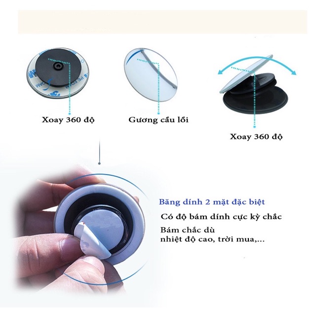 Gương cầu lồi gắn kính hậu ô tô xoay 360 xóa điểm mù
