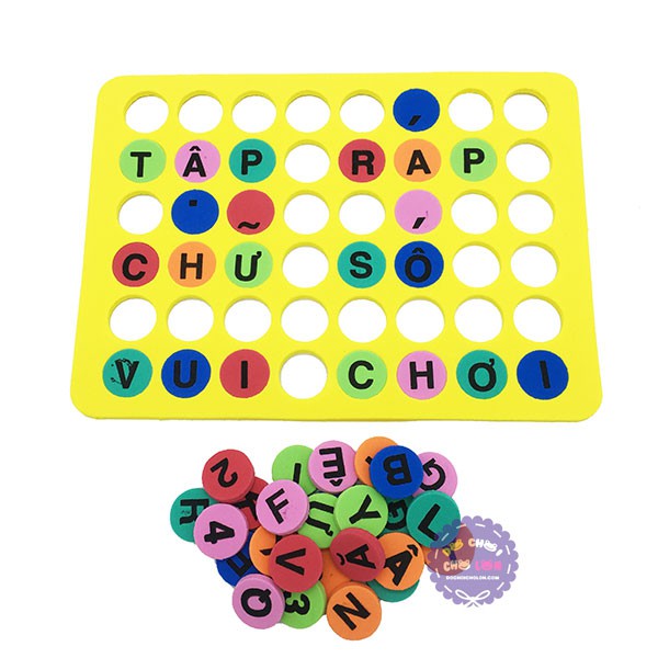 Đồ chơi bảng chữ số tập đánh vần và ráp chữ nút tròn bằng mút xốp