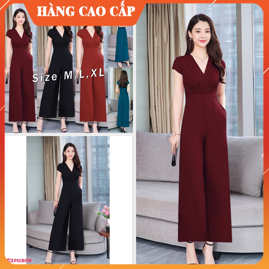 Jumpsuit Nữ Dài Cổ Tim Sang Chảnh Áo Liền Quần Ống Suông Phối Áo Dự Tiệc Tay Con Xinh Xắn J1093