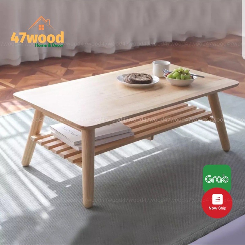 Bàn trà 2 tầng xếp gọn 47wood, gỗ cao su - Bàn sofa 2 tầng gấp gọn 90x50cm