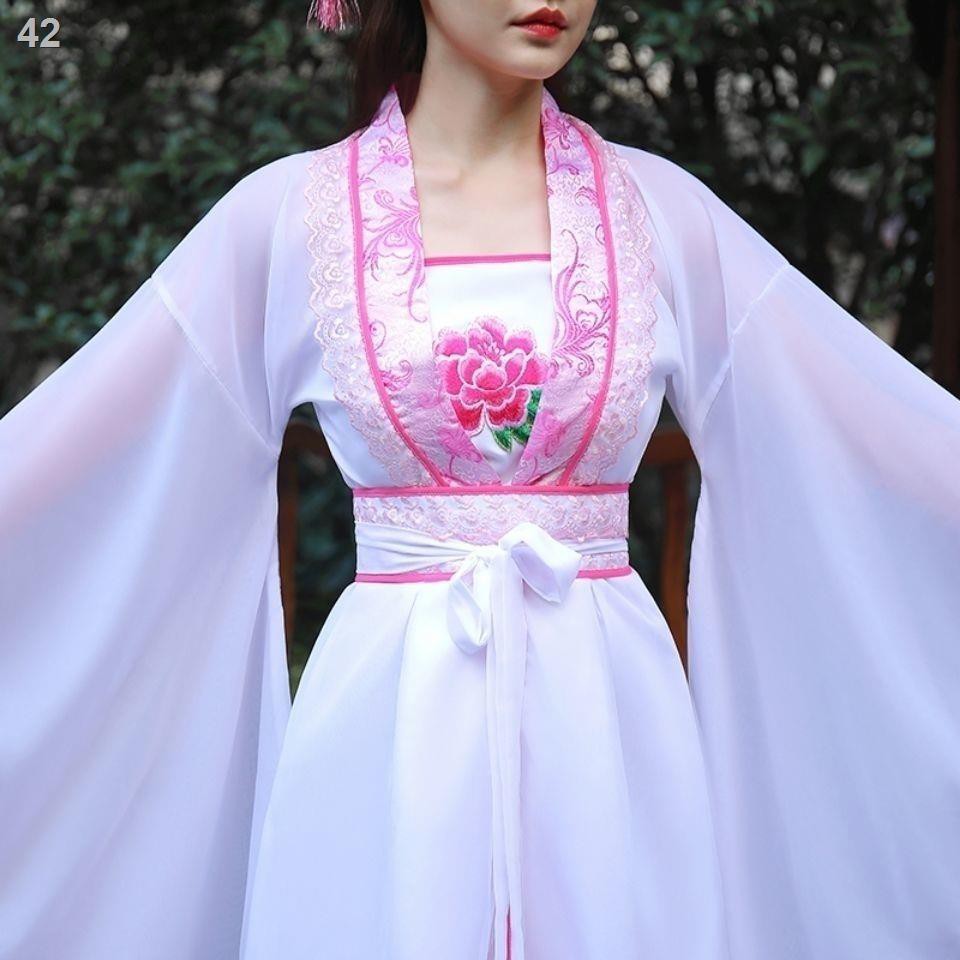 Xnữ sinh Hanfu tay rộng trang phục cổ dài siêu tiên váy múa biểu diễn quần áo ngắn kiểu Trung Quốc