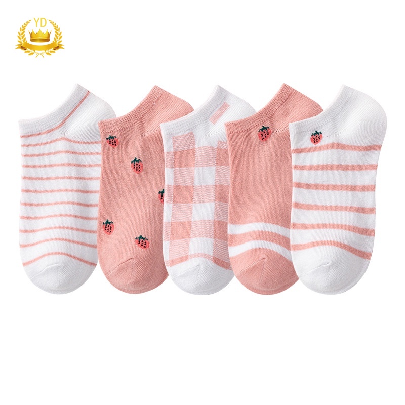 Vớ cotton Cổ Thấp In Họa Tiết Dâu Tây Hoạt Hình Thời Trang Cho Nữ
