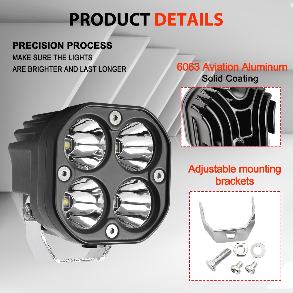 1 Cặp Đèn Pha Vuông Ánh Sáng Vàng 12v 24v 3 Inch 40w Chất Lượng Cao Cho Xe Máy