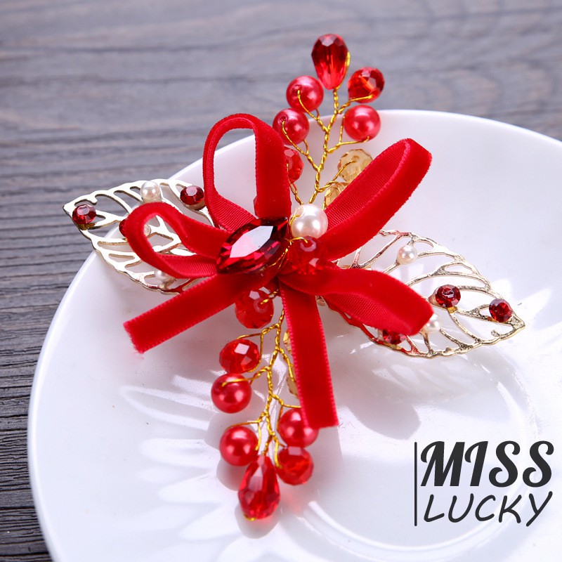 Kẹp tóc đính lá và ngọc giả xinh xắn dành cho nữ