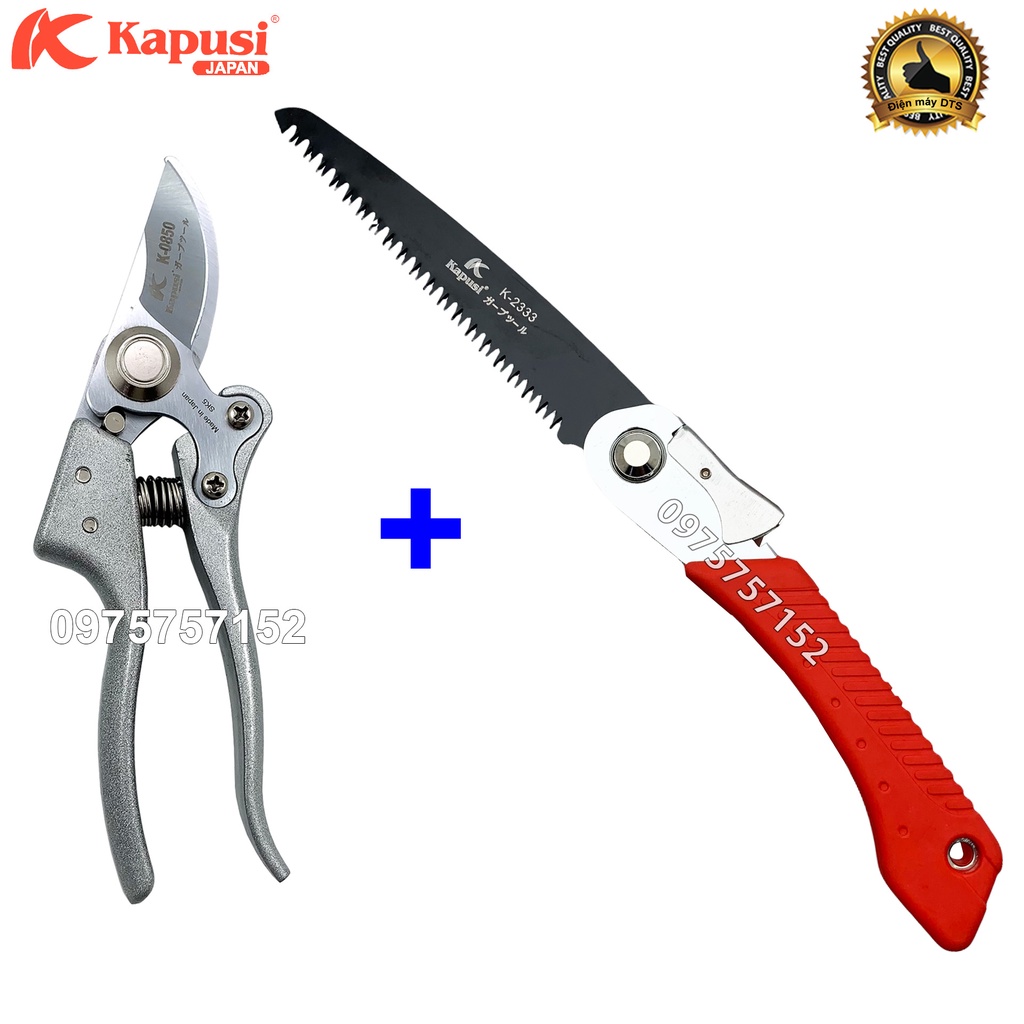 Bộ Cưa gỗ đa năng gấp gọn và Kéo cắt cành Nhật Kapusi Japan lưỡi thép SK-5 siêu bền siêu sắc lưỡi cưa 3D tăng độ sắc bén