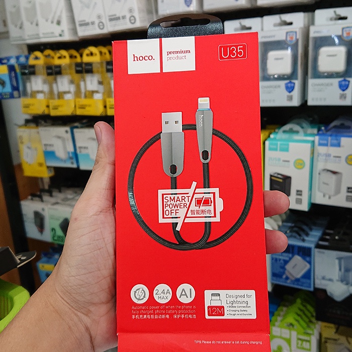 Dây sạc IPHoco U35 có đèn tự ngắt khi đầy pin sạc nhanh IP2.4A hỗ trợ các dòng IP