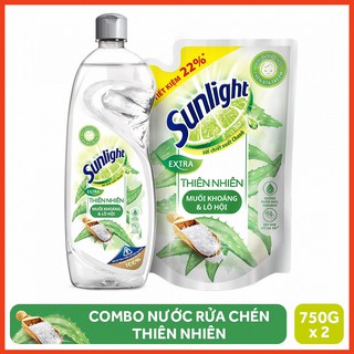 Combo nước rửa chén sunlight thiên nhiên chiết xuất lô hội & muối khoáng chai 750g & túi 750g