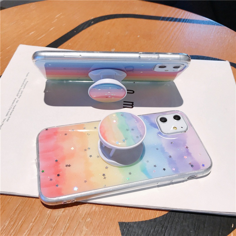 Gradient Rainbow Case iPhone 7 8 6s 6 Plus Drop-Resistant Epoxy iPhone 11 pro max Soft Cover iPhone X XS XR Mobile Phone Cases +Holder