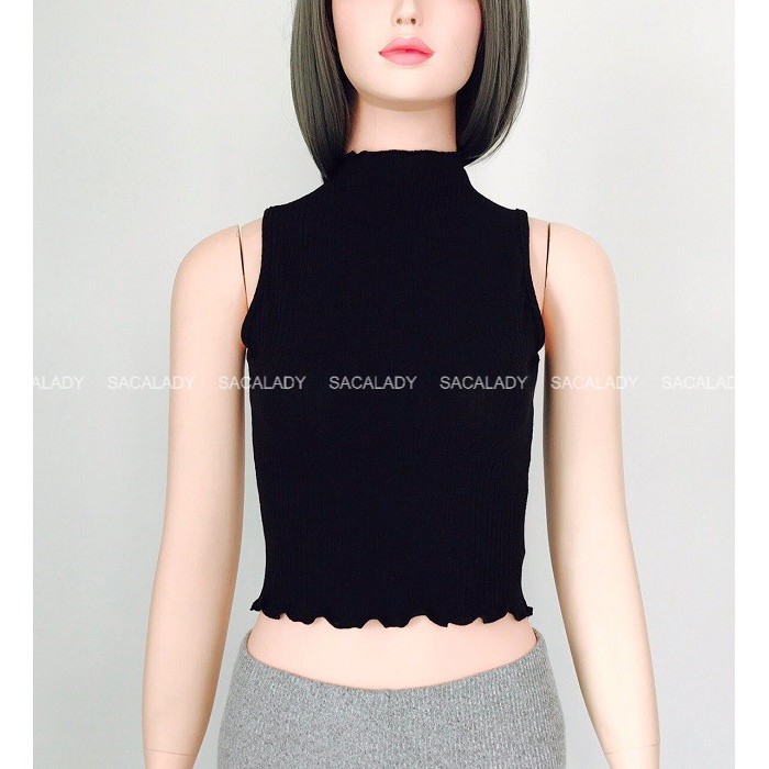 Áo Croptop Thun Gân F21 Đen Cổ Lọ Sát Nách - 2720