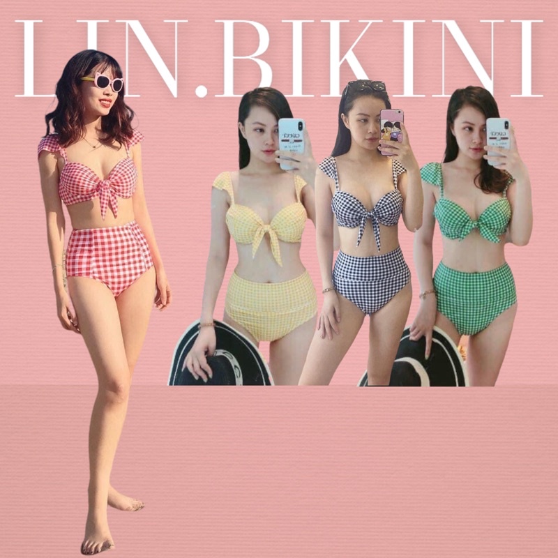 Bộ BIKINI 2 mảnh cánh tiên kẻ caro đỏ
