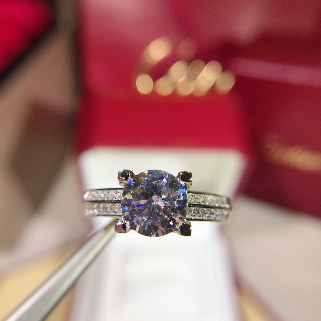 Nhẫn Cưới Bạc S925 2 Carat Đính Kim Cương Nhân Tạo Thời Trang Dành Cho Nữ