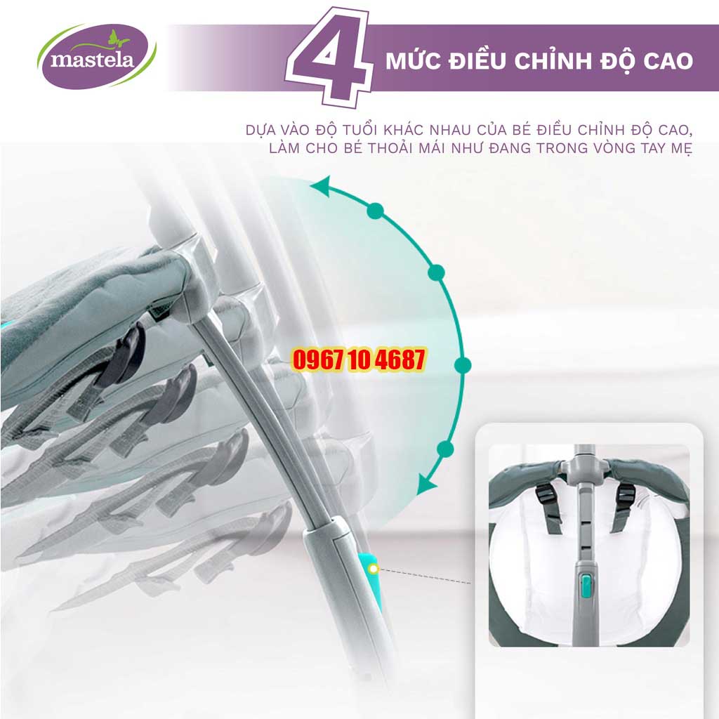 Ghế rung cho bé sơ sinh Mastela 6915/6917 có đồ chơi, 4 nấc điều chỉnh độ cao gọn nhẹ tiện lợi