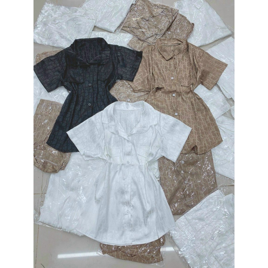 áo kiểu sơ mi voan lụa in di sang chảnh xinh ảnh thật