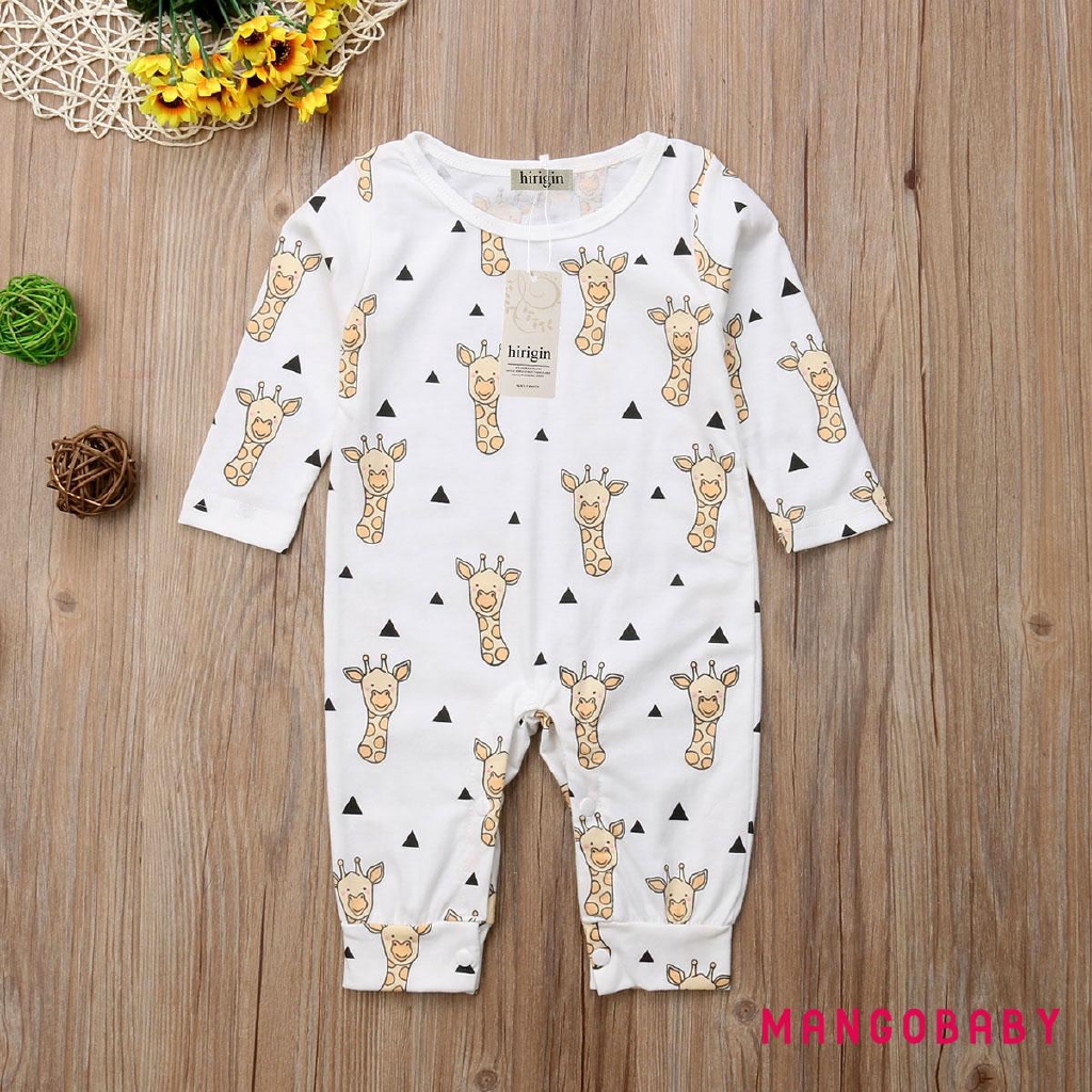 Jumpsuit Tay Dài Hoạ Tiết Hoa Và Động Vật Cho Trẻ Sơ Sinh